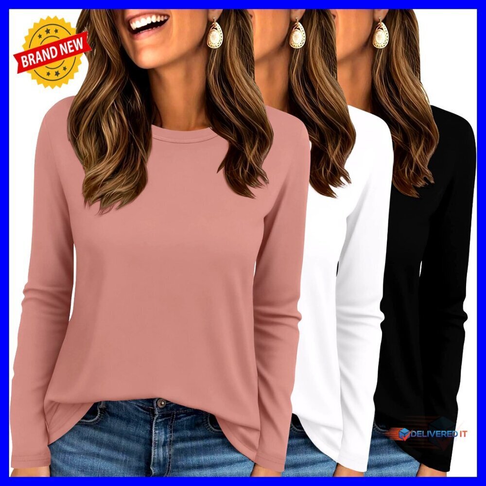 Long Sleeve Thermal Tops 3 Pack Crew Neck Loose Fit Base Layer Casual